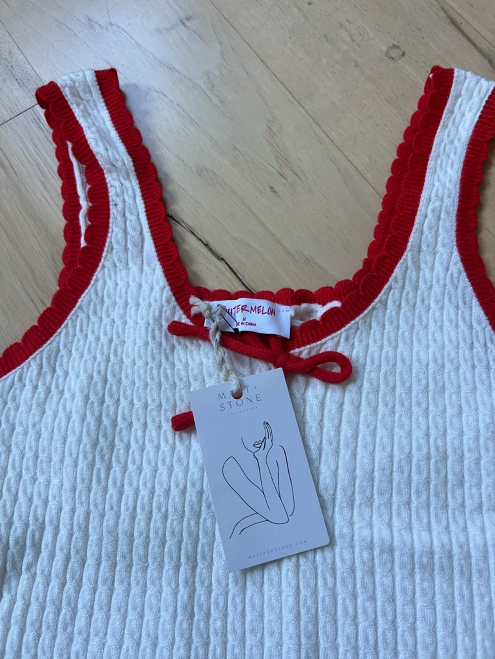 New! White Knit Tank with Red Trim - Picture 2 of 4